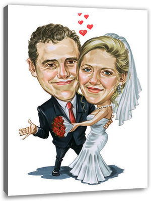 Karikatur vom Foto - Frisch Getraut - Lustige individuelle Karikatur vom Foto des Hochzeitspaares
