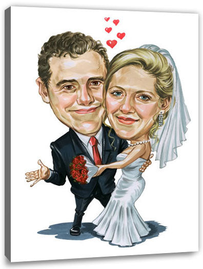 Karikatur vom Foto - Frisch Getraut - Lustige individuelle Karikatur vom Foto des Hochzeitspaares