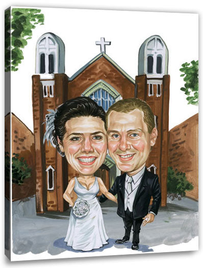 Karikatur vom Foto - Kirchliche Hochzeit - Lustige individuelle Karikatur vom Foto des Hochzeitspaares