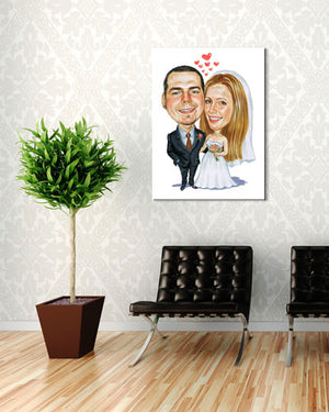 Karikatur vom Foto - Brautpaar - Lustige individuelle Karikatur vom Foto des Hochzeitspaares