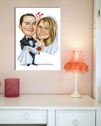 Karikatur vom Foto - Liebe verbindet - Lustige individuelle Karikatur vom Foto des Hochzeitspaares
