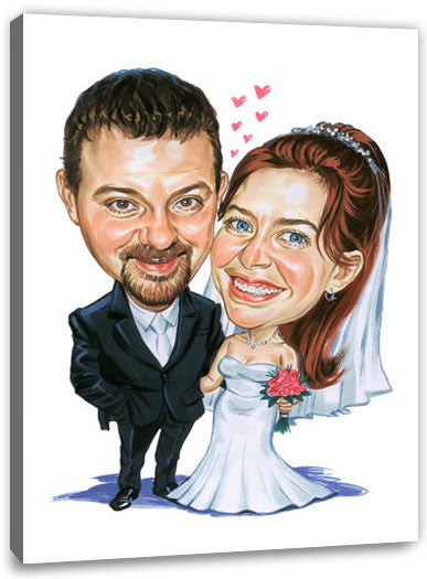 Karikatur vom Foto - Hochzeit in Schwarzweiss - Lustige individuelle Karikatur vom Foto des Hochzeitspaares