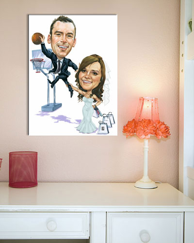 Karikatur vom Foto - Sportliche Hochzeit - Lustige individuelle Karikatur vom Foto des Hochzeitspaares