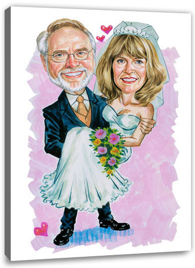 Karikatur vom Foto - Brautleute - Lustige individuelle Karikatur vom Foto des Hochzeitspaares
