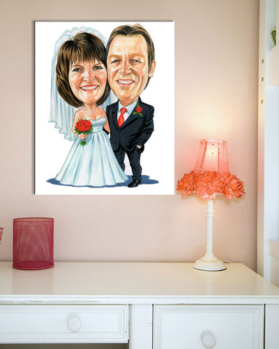 Karikatur vom Foto - Hochzeitstag zum feiern - Lustige individuelle Karikatur vom Foto des Hochzeitspaares