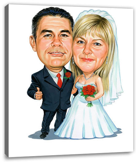 Karikatur vom Foto - Glückliche 25 Jahre Hochzeit - Lustige individuelle Karikatur vom Foto des Hochzeitspaares