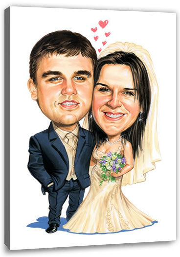 Karikatur vom Foto - Glückliche Hochzeit - Lustige individuelle Karikatur vom Foto des Hochzeitspaares