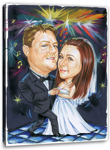 Karikatur vom Foto - Tanzendes Hochzeitspaar - Lustige individuelle Karikatur vom Foto des Hochzeitspaares