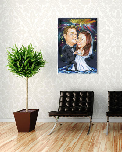 Karikatur vom Foto - Tanzendes Hochzeitspaar - Lustige individuelle Karikatur vom Foto des Hochzeitspaares
