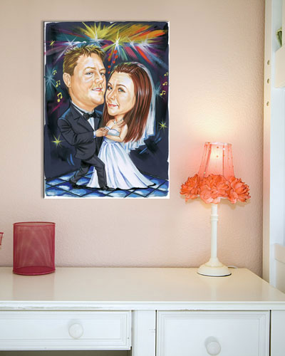 Karikatur vom Foto - Tanzendes Hochzeitspaar - Lustige individuelle Karikatur vom Foto des Hochzeitspaares